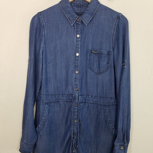 Tommy Hilfiger Long Sleeve Button Up Dress with Pockets Blue - Picture 2 of 9